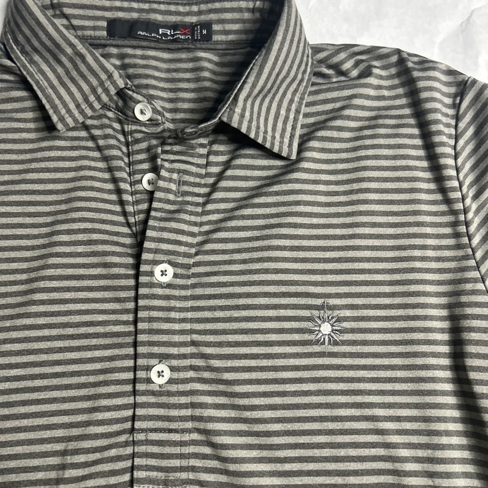 RLX Ralph Lauren Golf Polo Shirt Mens Medium‎ Gray Striped Short Sleeve